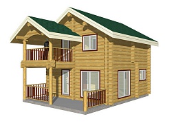 Эскиз деревянного дома H-125r-09 из бревна или лафета 