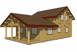 Эскиз деревянного дома H-198r-12 из бревна или лафета 